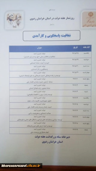 عناوین روز شمار هفته دولت و شعار این هفته