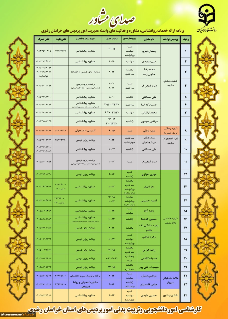 ارائه خدمات صدای مشاور در دانشگاه فرهنگیان خراسان رضوی 2