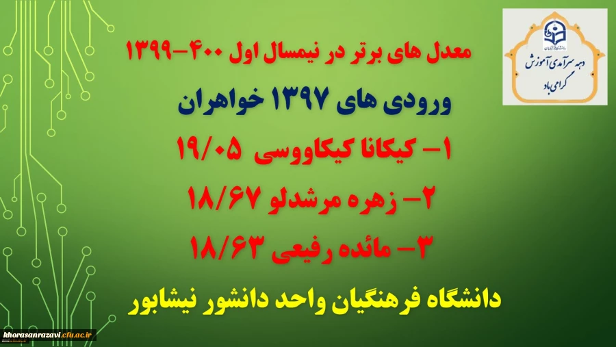 برترین های معدل در نیمسال اول 400- 1399 4