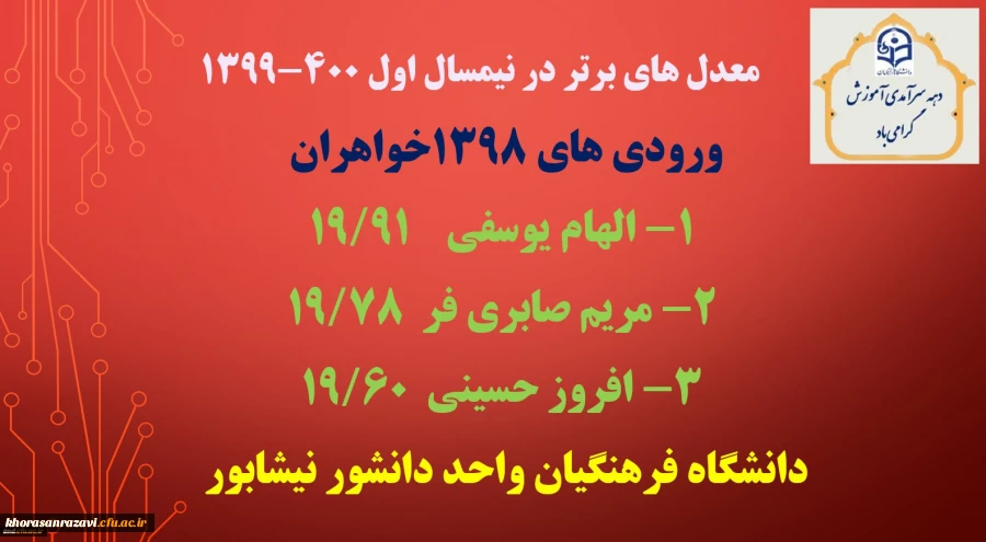 برترین های معدل در نیمسال اول 400- 1399 5