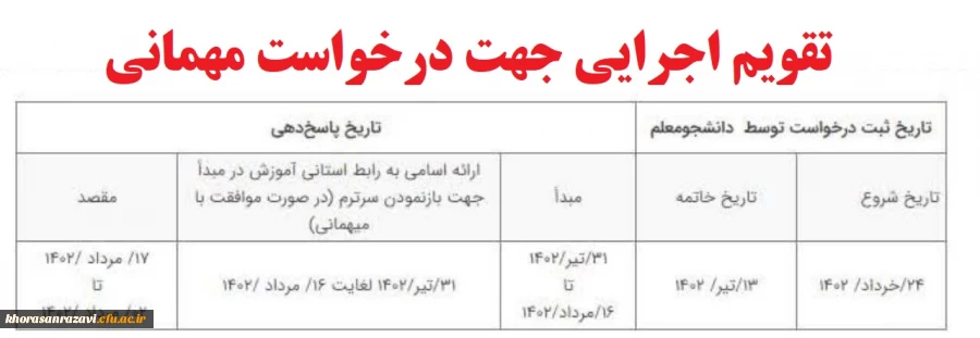  اعلام زمان میهمانی و انتقال دانشجومعلمان در سال تحصیلی 1403-1402  2