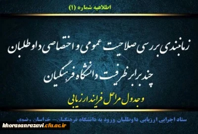 اطلاعیه شماره (1) :

زمانبندی بررسی صلاحیت عمومی و اختصاصی داوطلبان چند برابر ظرفیت دانشگاه فرهنگیان