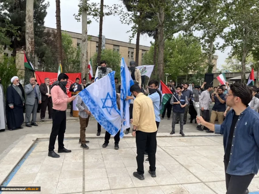  تجمع جامعه دانشگاهی شهر مشهد در دانشگاه فرهنگیان خراسان رضوی در محکومیت جنایات رژیم صهیونی علیه مردم مظلوم فلسطین و غزه با حضور استادان، کارکنان و دانشجویان  2